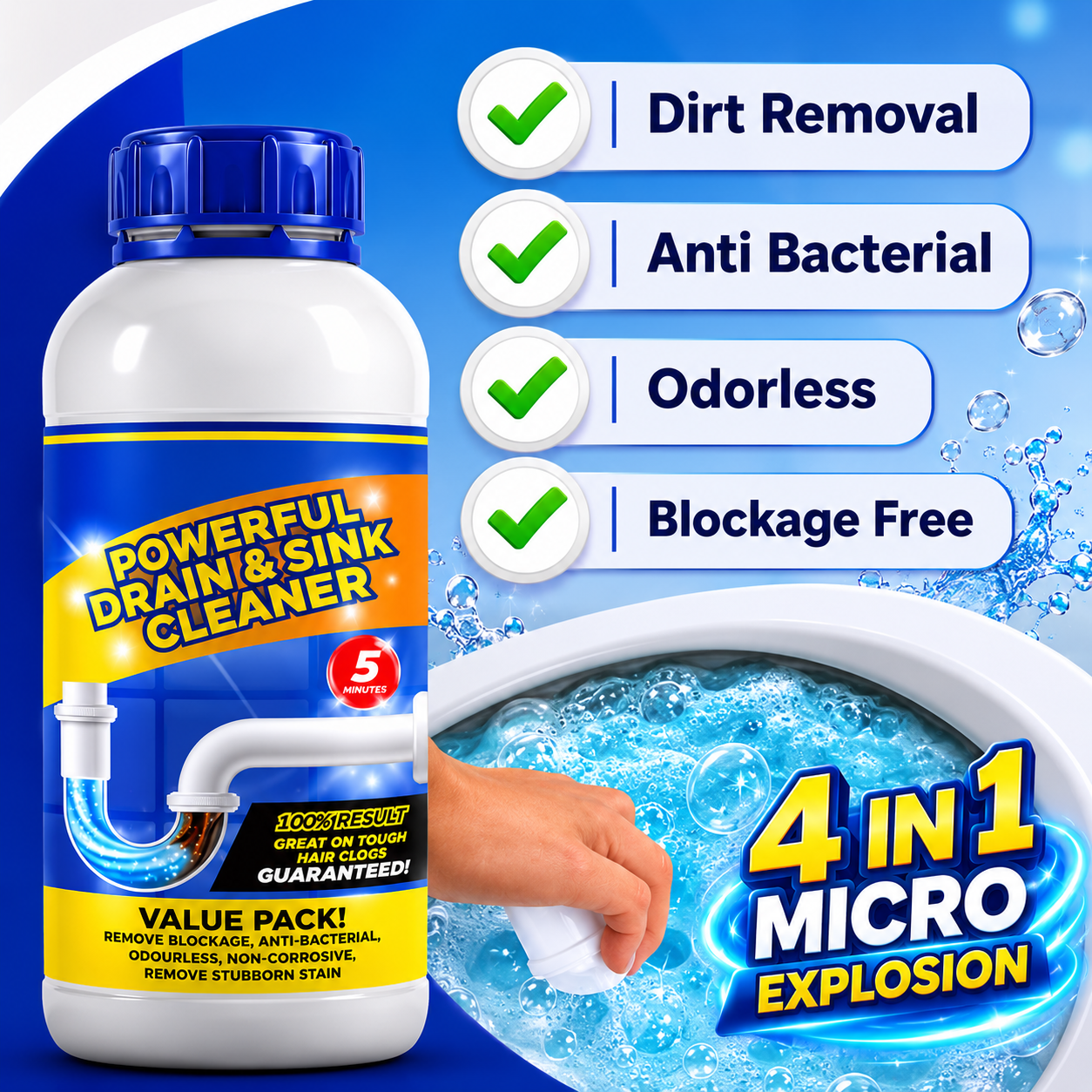 Powerful Drain & Sink Cleaner 100gms (Pack Of 4)