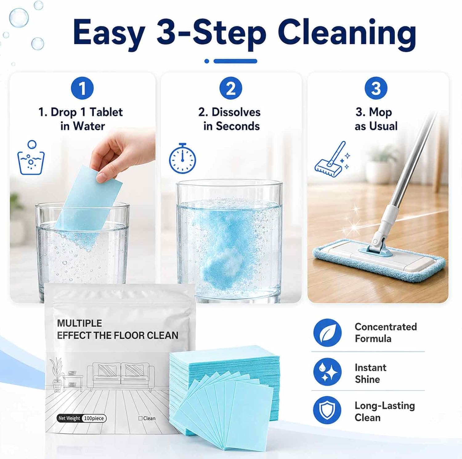 Multi-Effect Floor Clean Solution for Hardwood, Laminate, Tile (100 Piece) (PL)