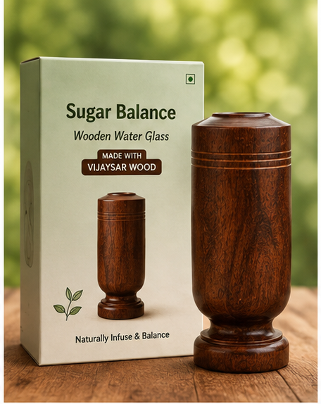 SugarCare Balance Vijaysar Wood Water Glass | Natural Wooden Drinking Cup | Eco-Friendly Reusable Water Tumbler | Smooth Finish Lightweight Glass for Daily Use (Pack of 1)