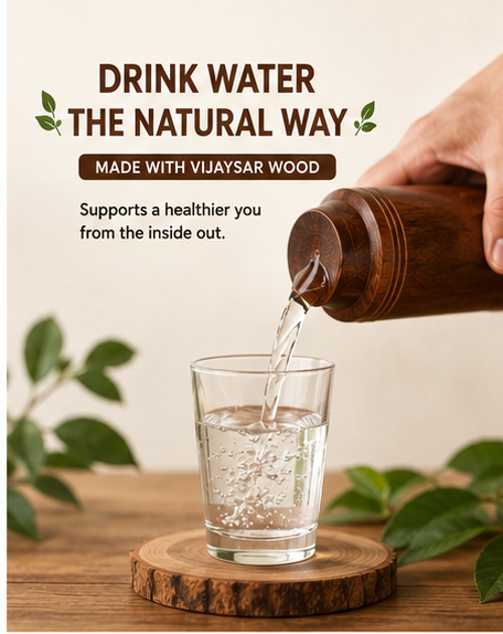 SugarCare Balance Vijaysar Wood Water Glass | Natural Wooden Drinking Cup | Eco-Friendly Reusable Water Tumbler | Smooth Finish Lightweight Glass for Daily Use (Pack of 1)