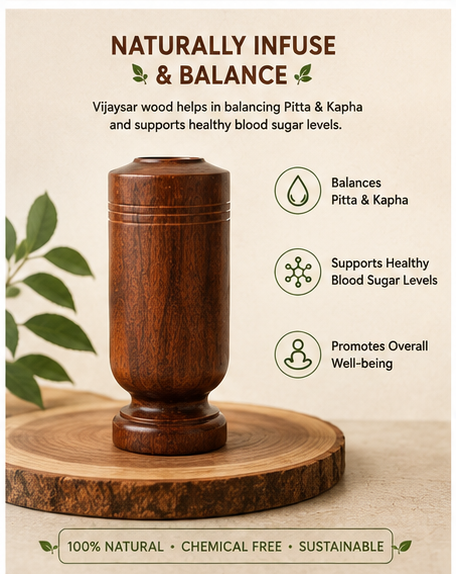 SugarCare Balance Vijaysar Wood Water Glass | Natural Wooden Drinking Cup | Eco-Friendly Reusable Water Tumbler | Smooth Finish Lightweight Glass for Daily Use (Pack of 1)