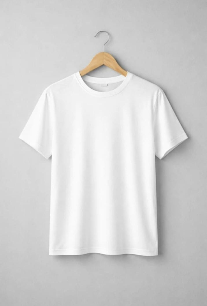 Men Solid Round Neck Cotton Blend T-Shirt White - XL